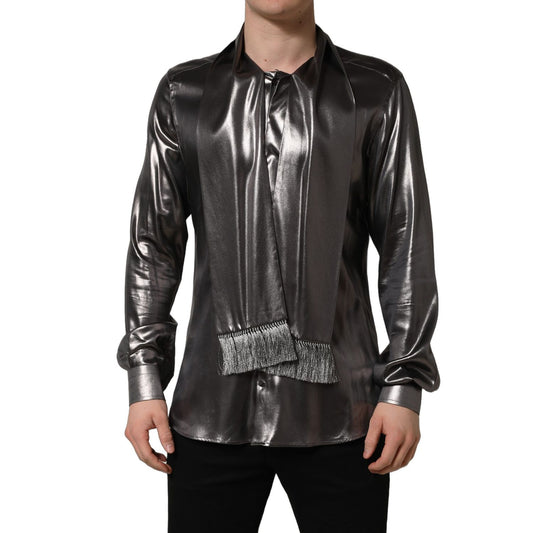 Dolce & Gabbana Silver Satin Silk Long Sleeves Men Dress Shirt