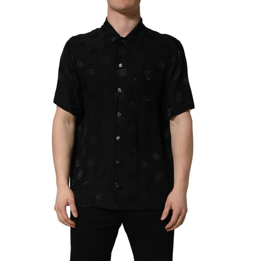 Dolce & Gabbana Black Logo Monogram Short Sleeves Men Shirt