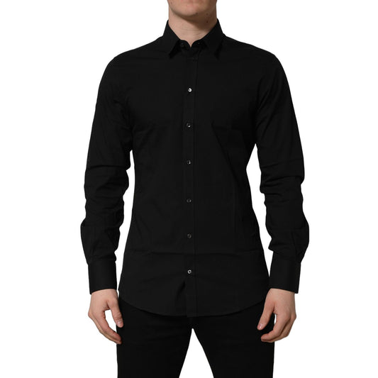 Dolce & Gabbana Black Cotton Stretch GOLD Fit Dress Shirt