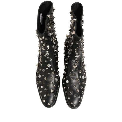 Dolce & Gabbana Black Crystal Embellished Short Boots Shoes