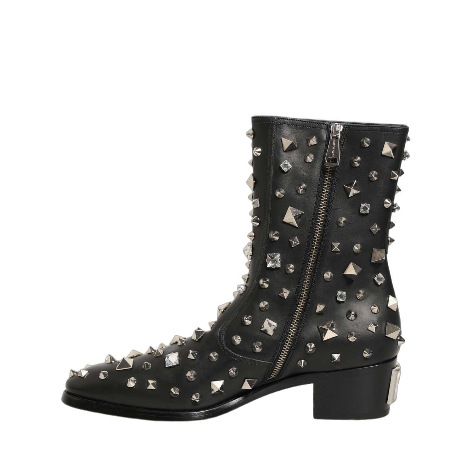 Dolce & Gabbana Black Crystal Embellished Short Boots Shoes