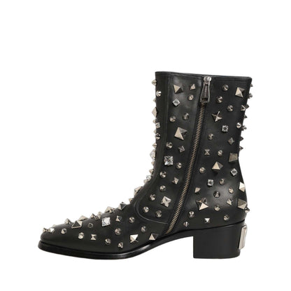 Dolce & Gabbana Black Crystal Embellished Short Boots Shoes