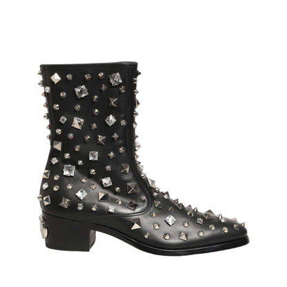 Dolce & Gabbana Black Crystal Embellished Short Boots Shoes