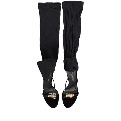 Dolce & Gabbana Stiletto Sandals Socks Knee High Boots Black