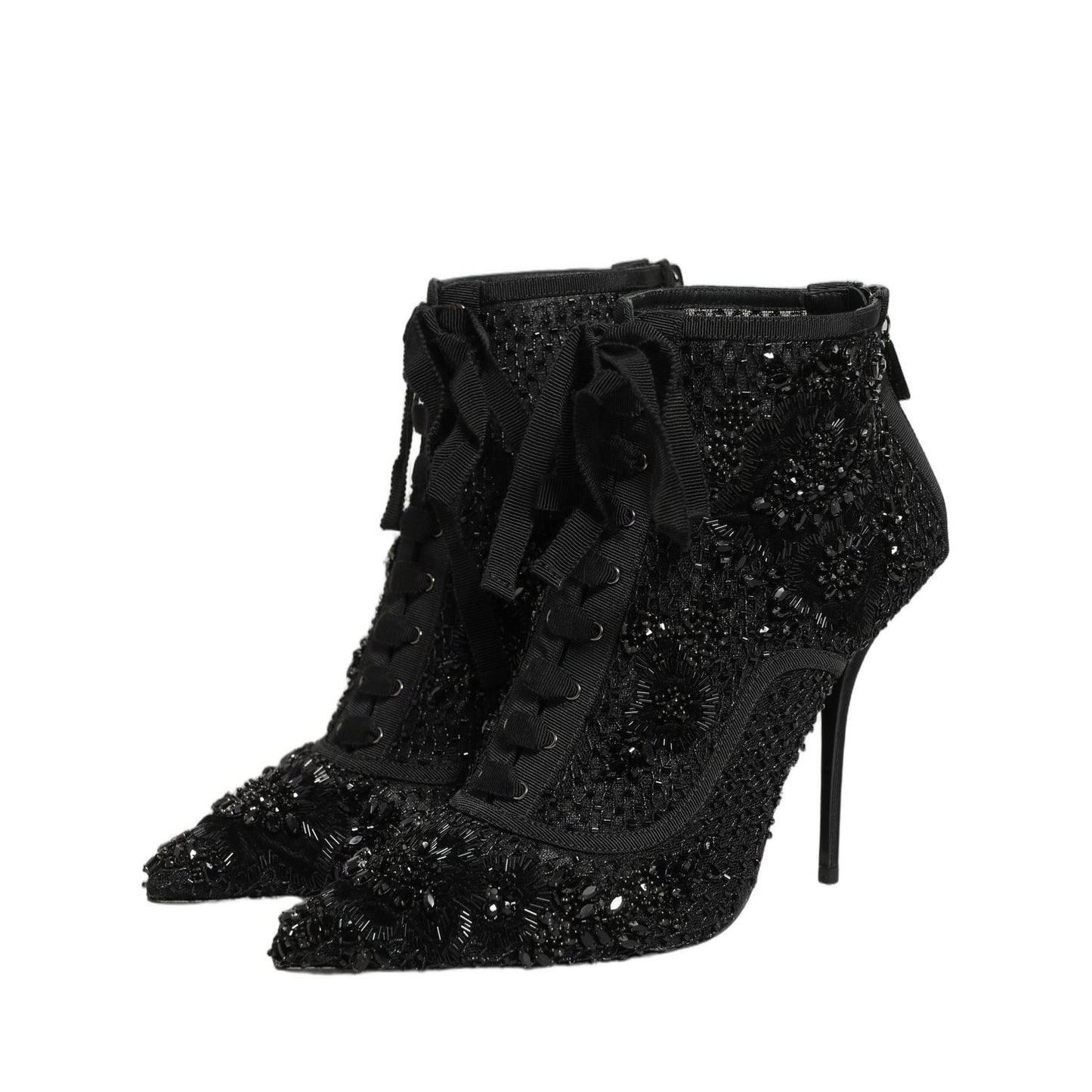 Dolce & Gabbana Black Embellished Mesh Ankle Boots Shoes