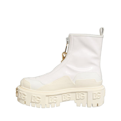 Dolce & Gabbana White Leather Rubber Logo Ankle Boots Shoes