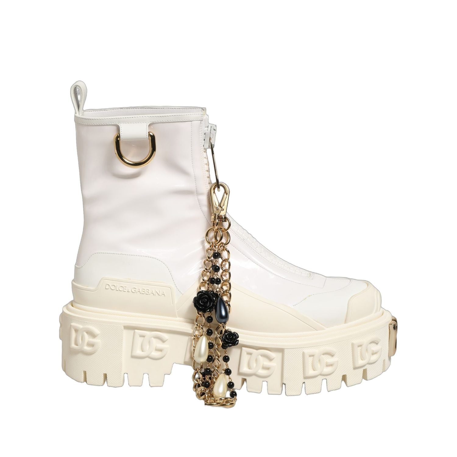 Dolce & Gabbana White Leather Rubber Logo Ankle Boots Shoes