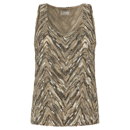 Brunello Cucinelli Beige Silk Tank Tops