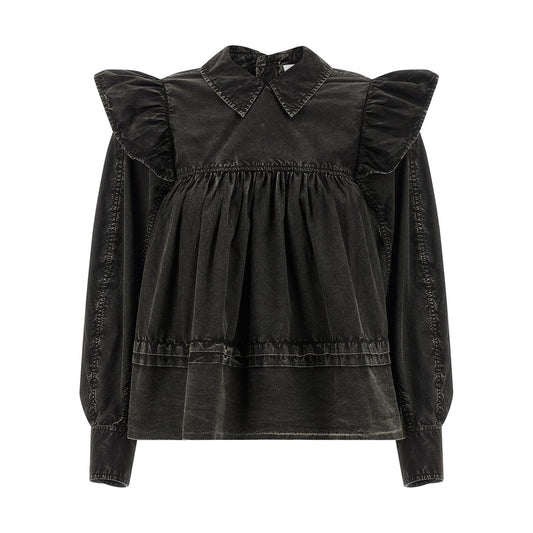 Ganni Black Organic Cotton Blouse