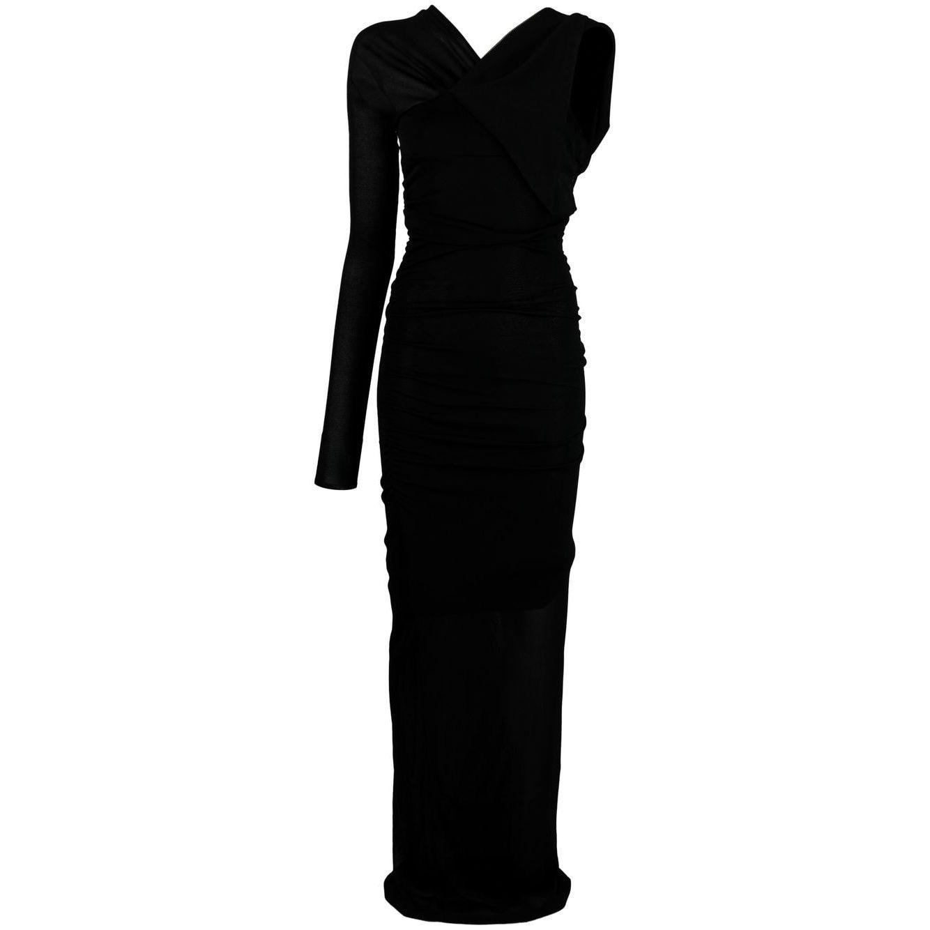 Saint Laurent semi-sheer one-sleeve long dress