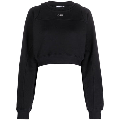 Off White Printed Crop Sweatshirt