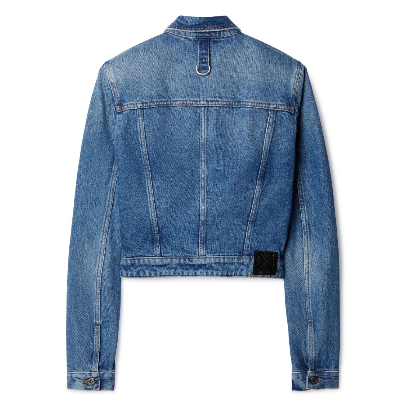 Off White Crop Denim Jacket With Belt