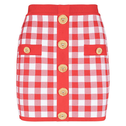 Balmain Gingham fine-knit miniskirt