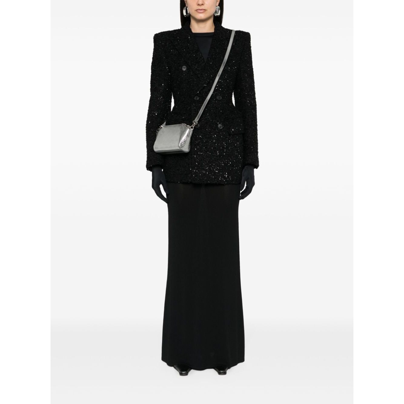 Balenciaga Hourglass tweed-texture padded-shoulder wool-blend blazer