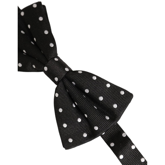 Dolce & Gabbana Black White Polka Dot Adjustable Neck Papillon Bow Tie