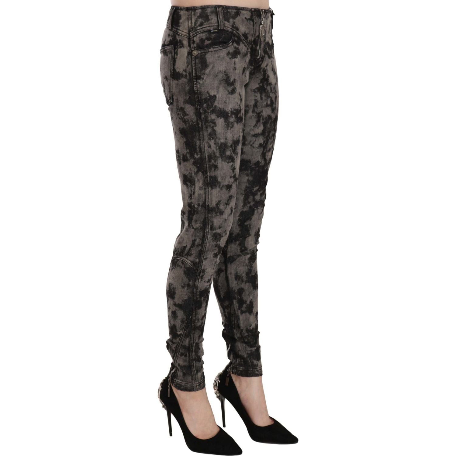 Just Cavalli Black Gray Faded Low Waist Skinny Denim Trousers Jeans