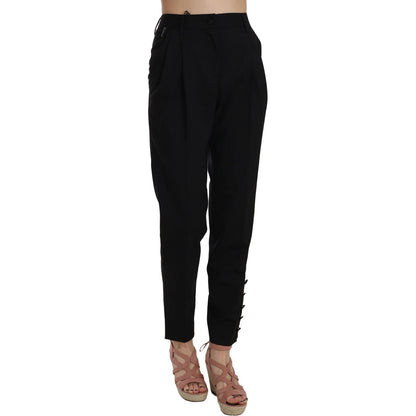 Dolce & Gabbana Black Button Pleated Tapered Trouser Pants Jeans & Pants