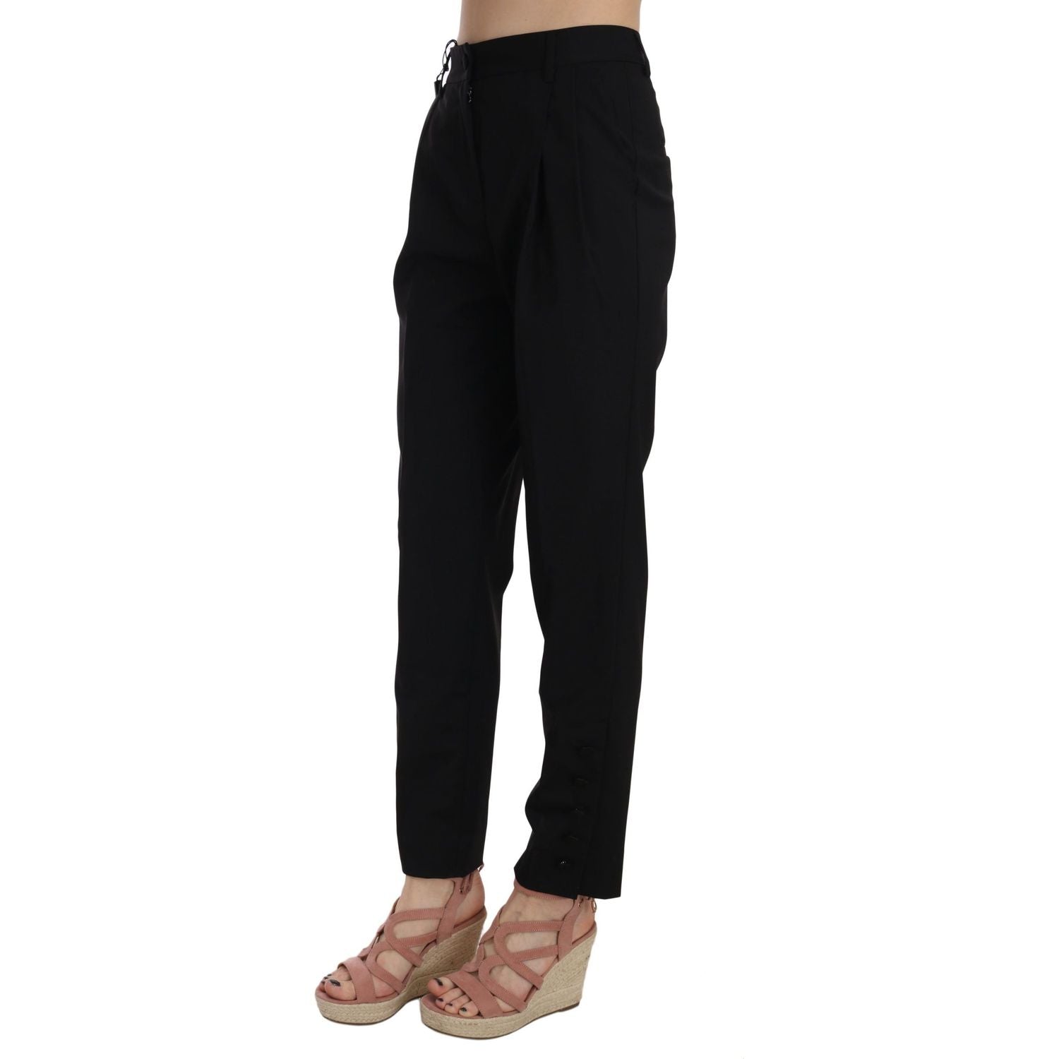 Dolce & Gabbana Black Button Pleated Tapered Trouser Pants