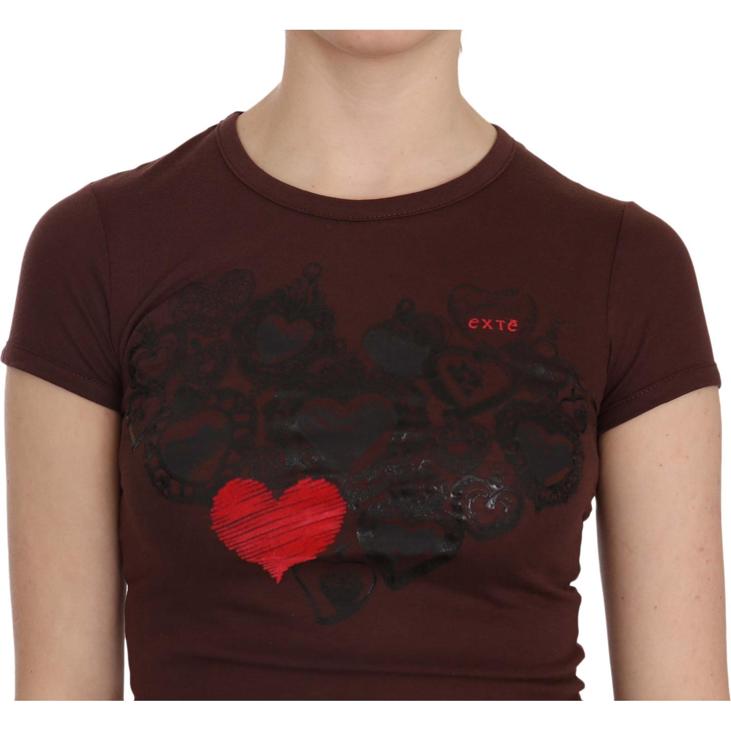 Exte Brown Hearts Short Sleeve Casual T-shirt Top