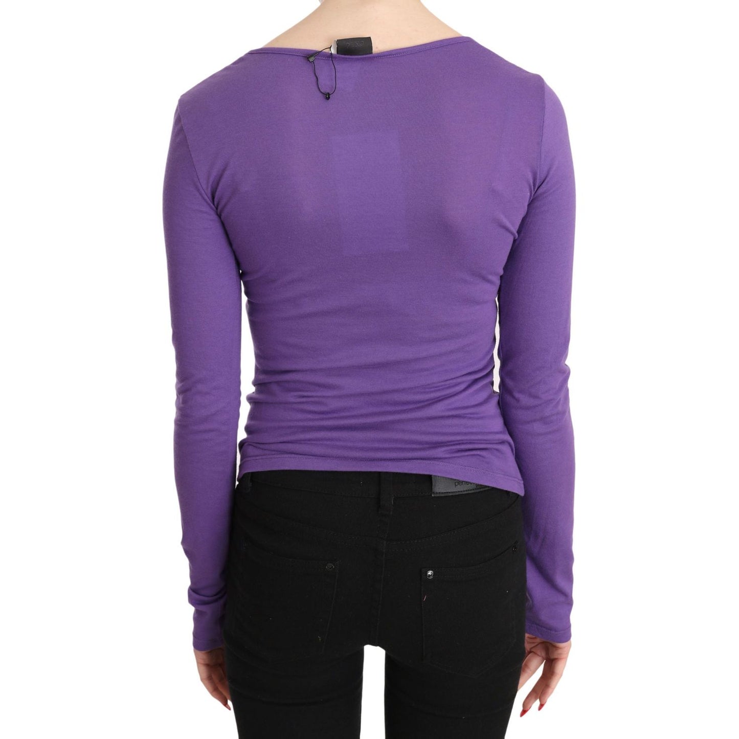 Purple Exte Crystal Embellished Long Sleeve Top Blouse