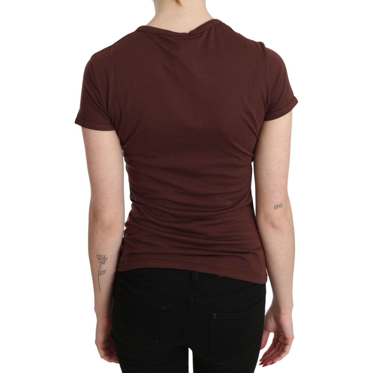 Exte Brown Hearts Printed Round Neck T-shirt Top