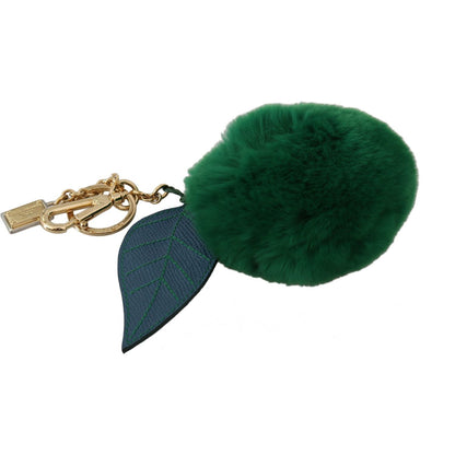 Dolce & Gabbana Green Leather Fur Gold Clasp Keyring Women Keychain Keychain