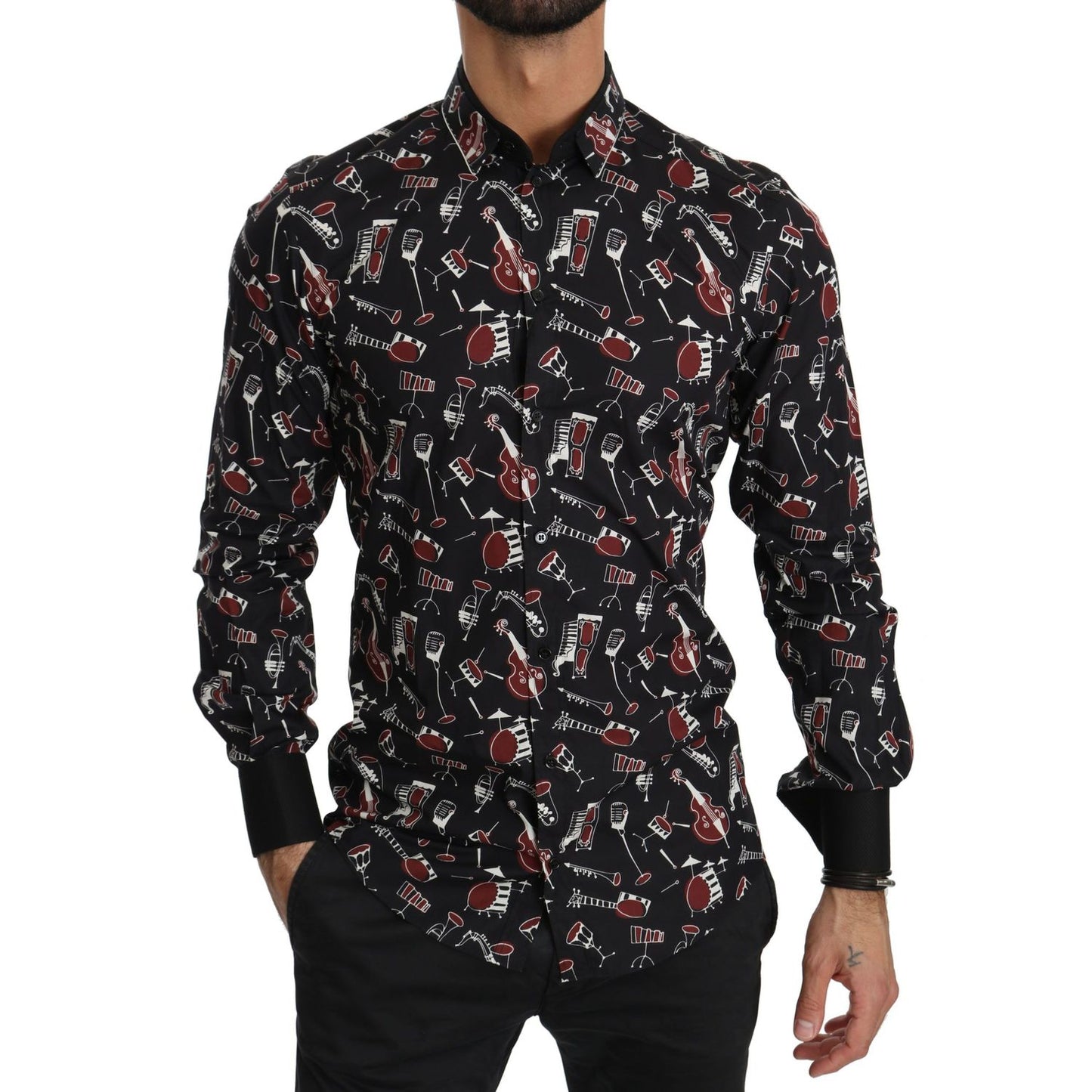 Dolce & Gabbana Black Musical Instrument Slim fit Shirt
