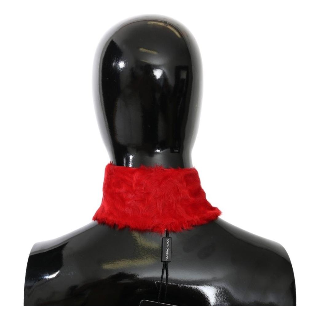 Dolce & Gabbana Red Fur Neck Collar Wrap Lambskin Scarf