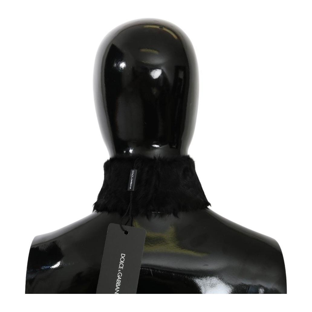 Dolce & Gabbana Black Fur Neck Collar Wrap Lambskin Scarf
