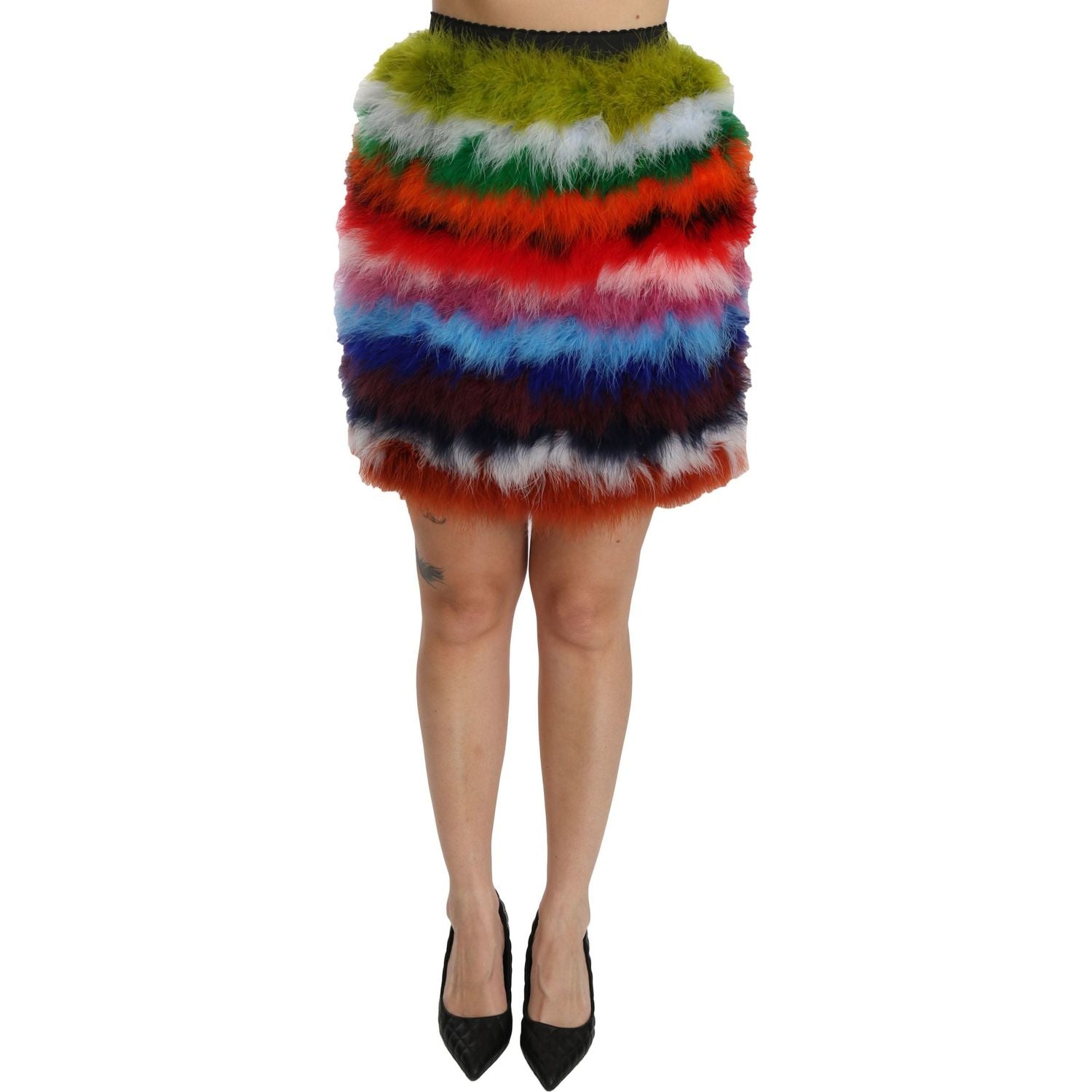 Dolce & Gabbana Red Blue High Waist Mini Feather Skirt