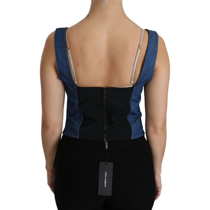 Dolce & Gabbana Blue Sleeveless Bustier Blouse Cotton Top