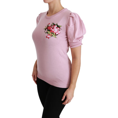 Dolce & Gabbana Pink Floral Embroidered Blouse Wool Top