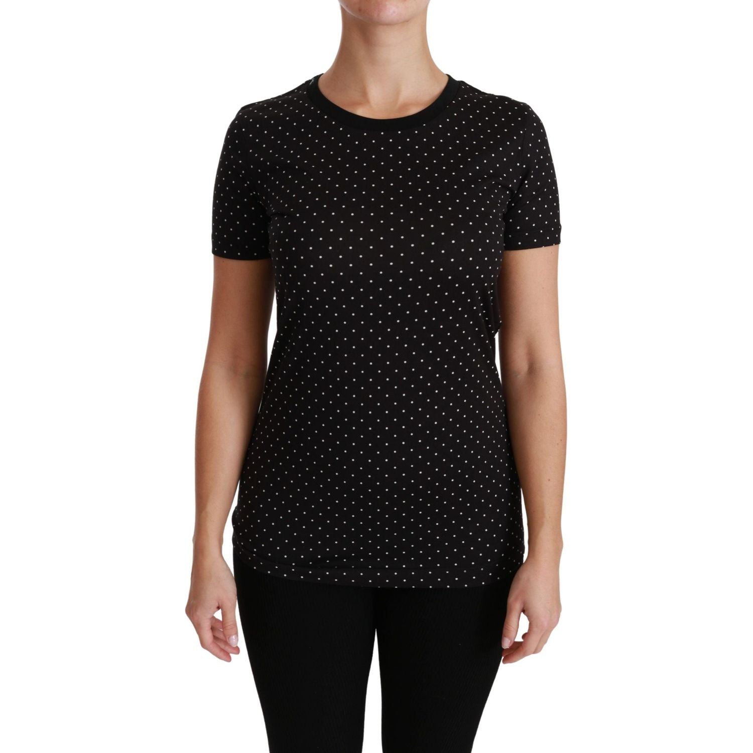 Dolce & Gabbana Black Dotted Crewneck Cotton Top T-shirt