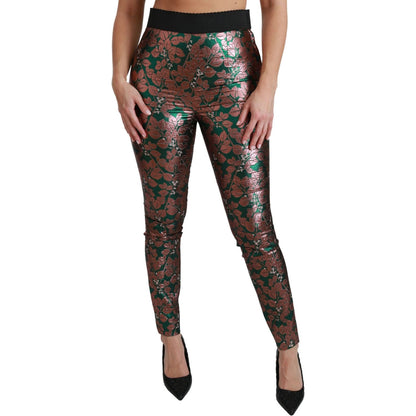 Dolce & Gabbana Green Bronze Leaf Tights Skinny Pants