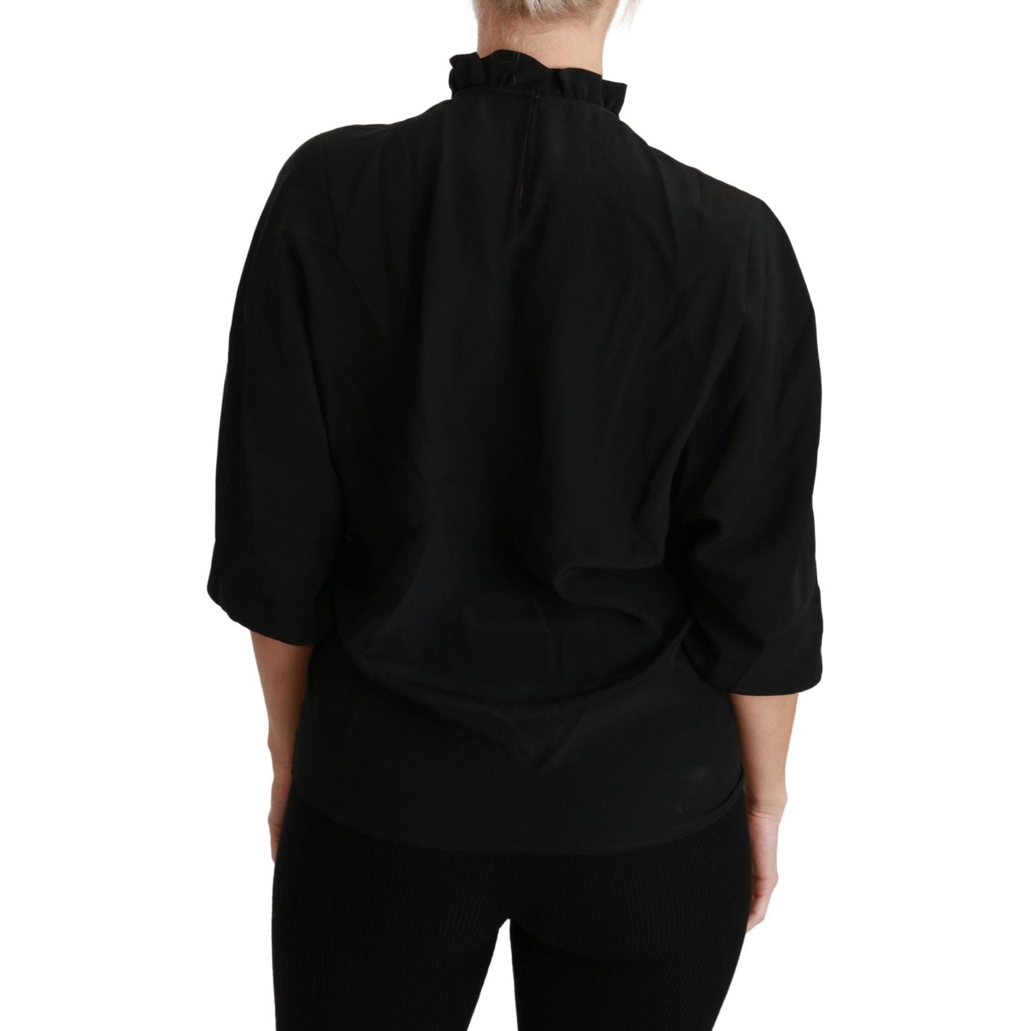Dolce & Gabbana Black Silk Shirt Ruffled Top Blouse