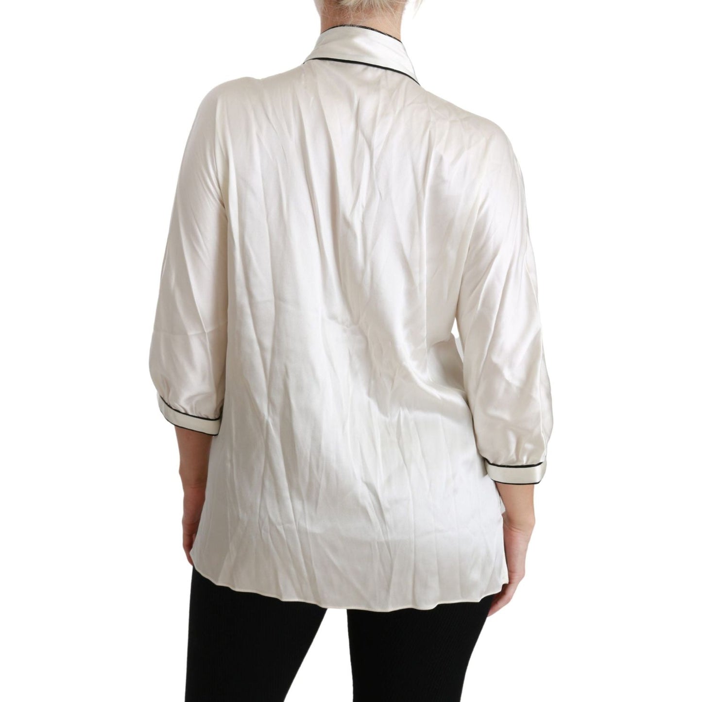 Dolce & Gabbana Beige 3/4 Sleeve Shirt Blouse Silk Top