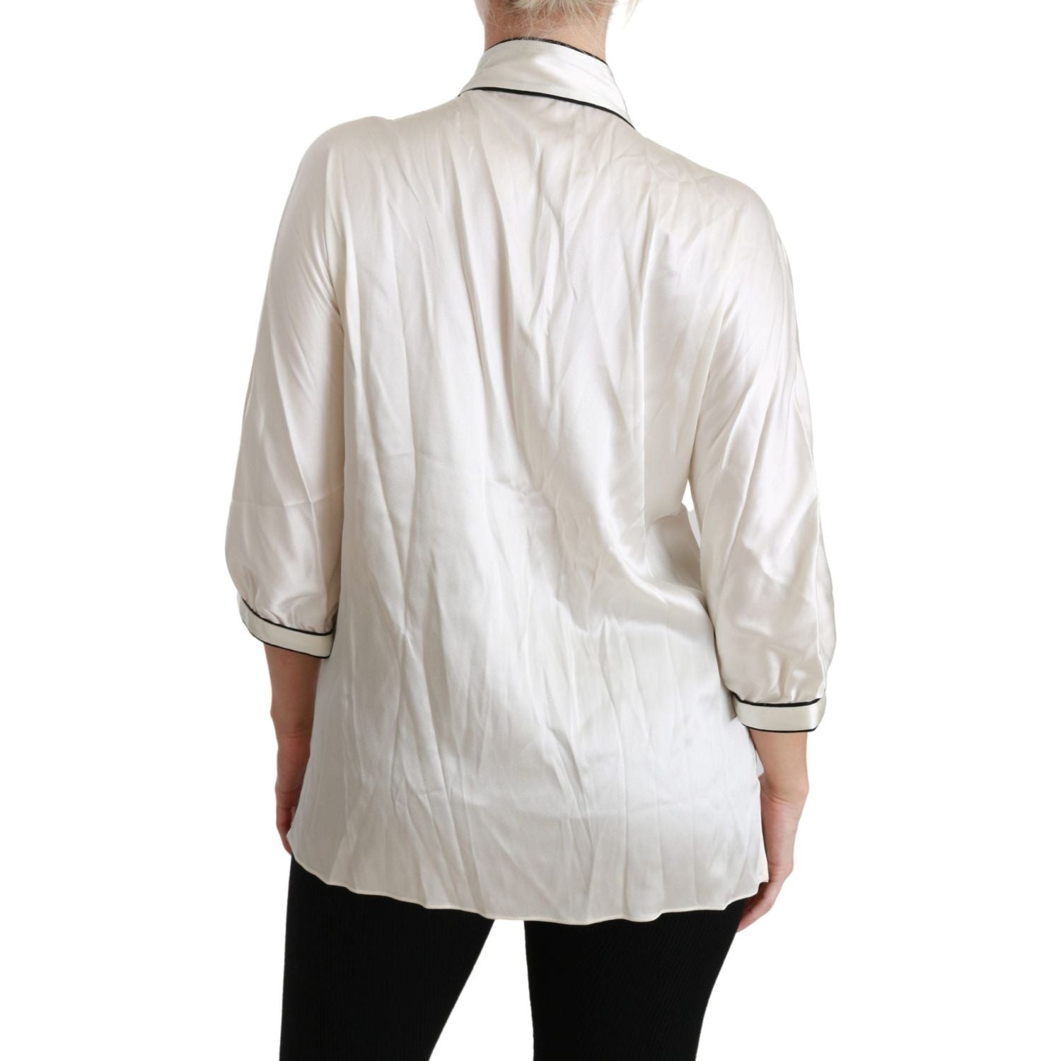 Dolce & Gabbana Beige 3/4 Sleeve Shirt Blouse Silk Top