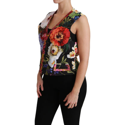 Dolce & Gabbana Multicolor Floral Sleeveless Waistcoat Top Vest