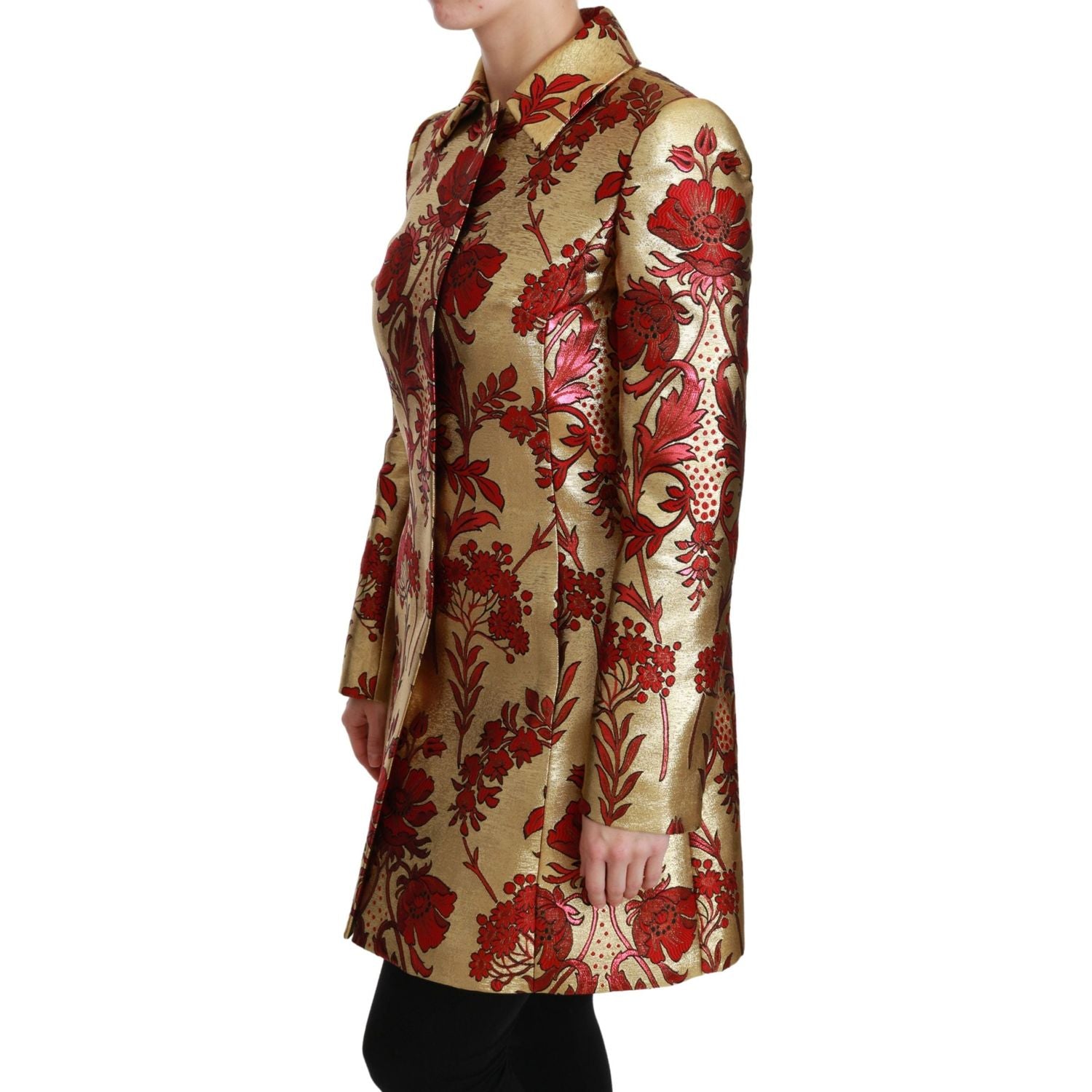 Dolce & Gabbana Red Gold Floral Brocade Cape Coat Jacket