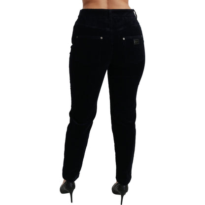 Dolce & Gabbana Blue Corduroy Mid Waist Skinny Pants Jeans Jeans & Pants