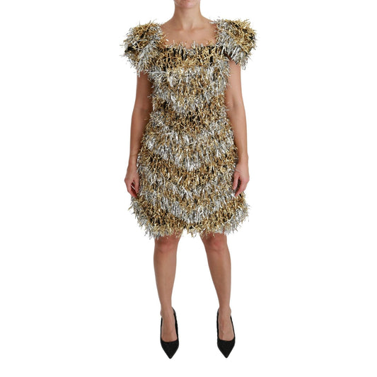 Dolce & Gabbana Silver Gold Sheath Mini Shift Gown Dress