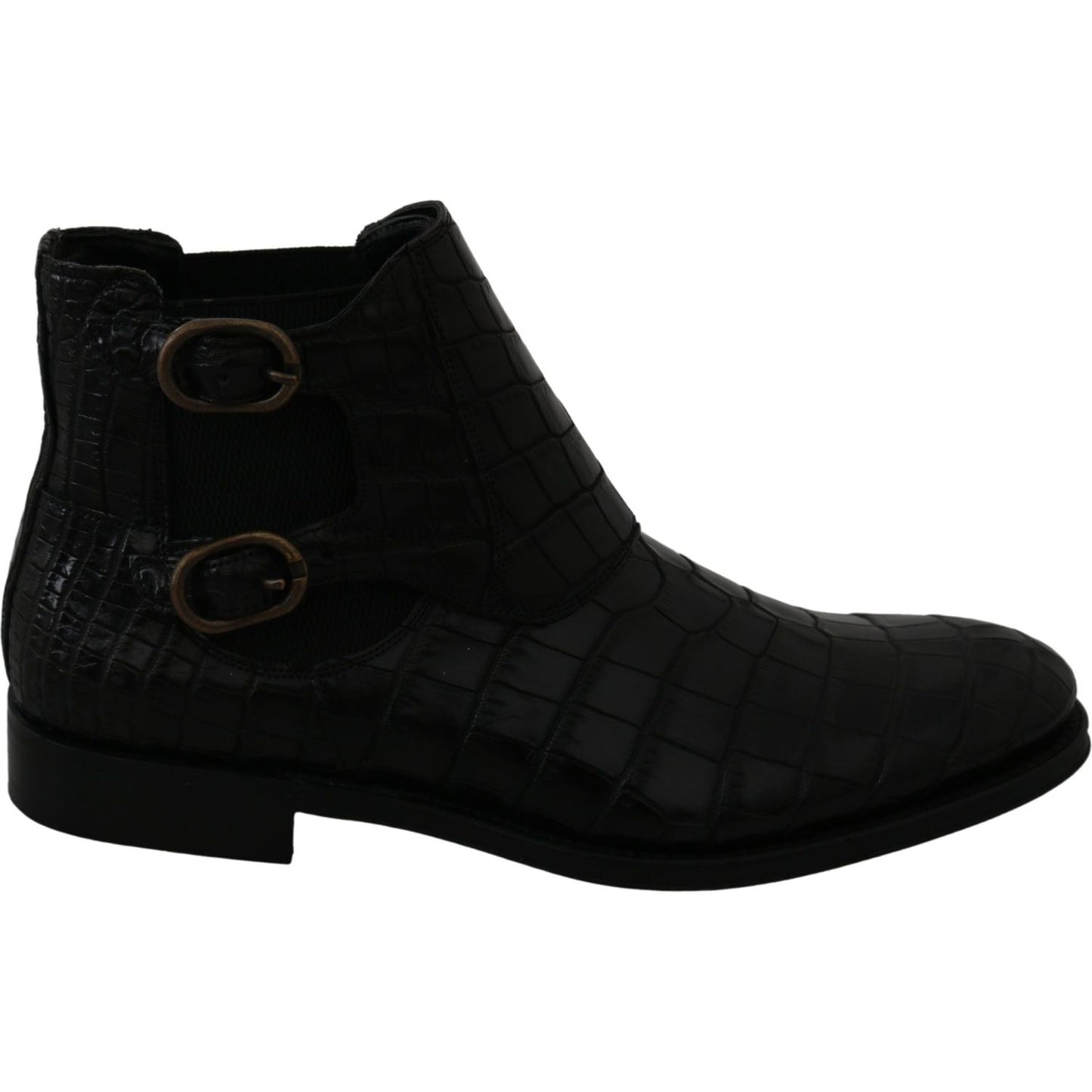 Dolce & Gabbana Black Crocodile Leather Derby Boots Shoes