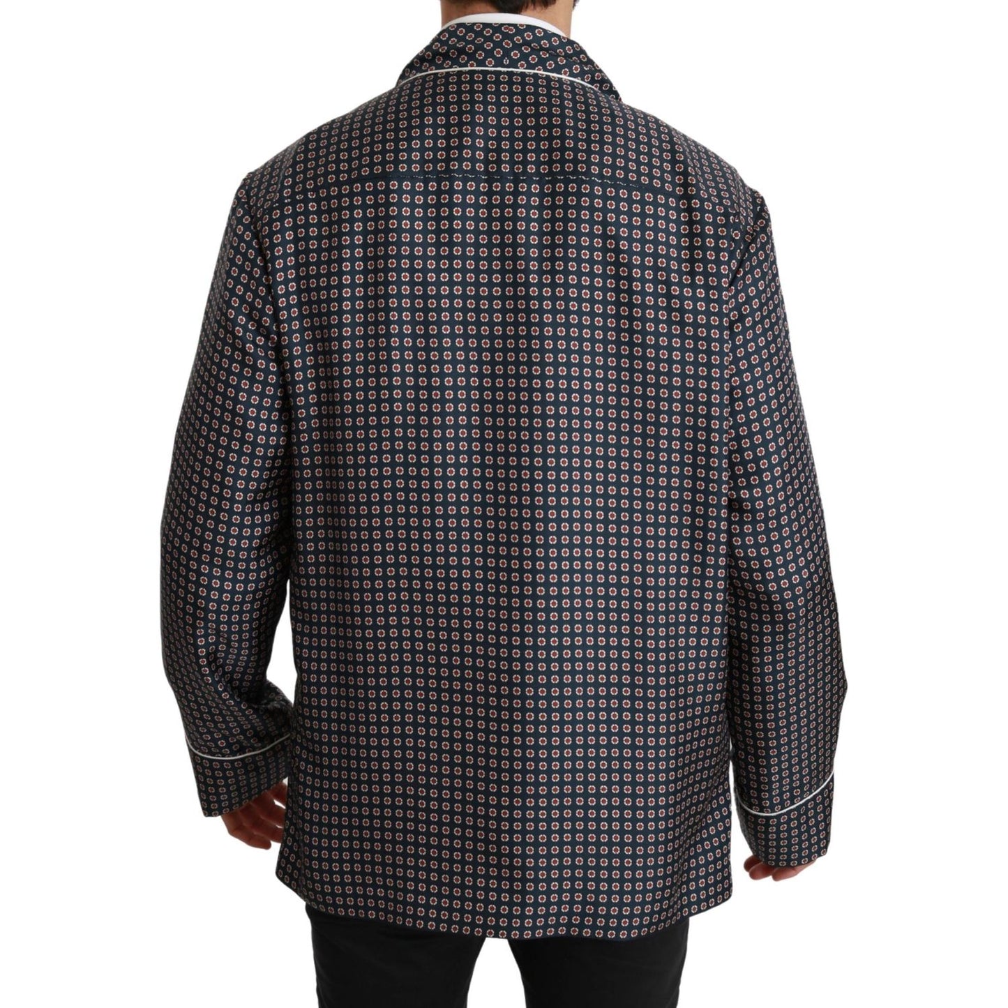 Dolce & Gabbana Navy Blue Patterned Double Breasted Coat Jacket Coats & Jackets