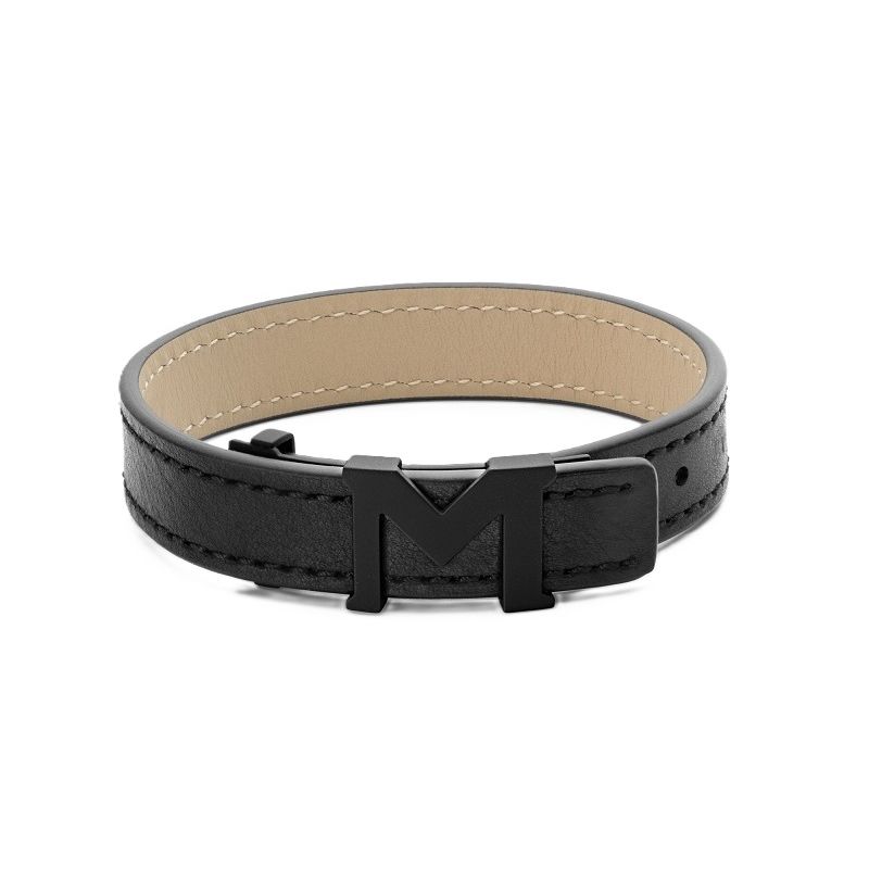 MONTBLANC LEATHER Mod. M LOGO unisex leather bracelet in official box