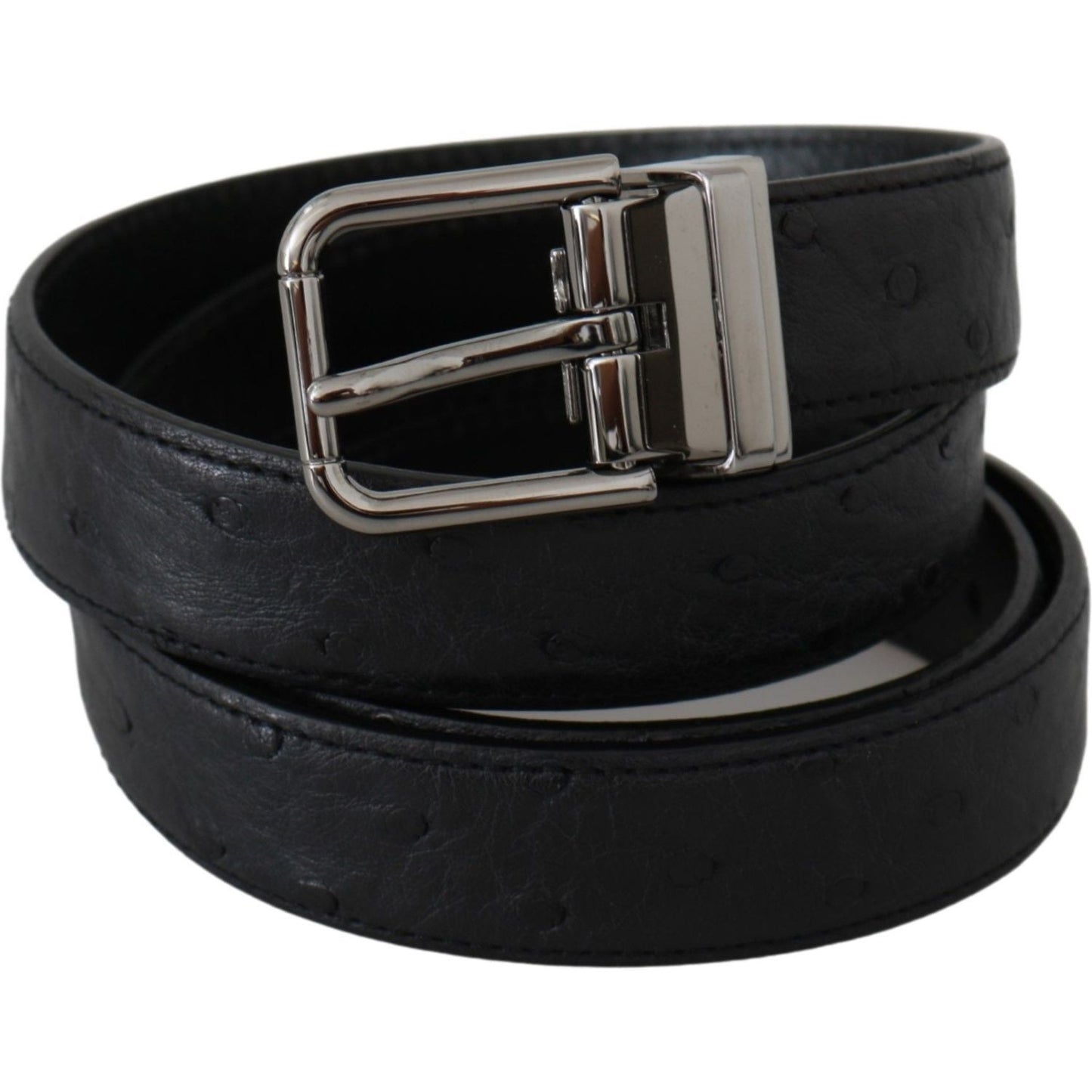 Dolce & Gabbana Black Exotic Skin Pattern Silver Buckle Belt Belt