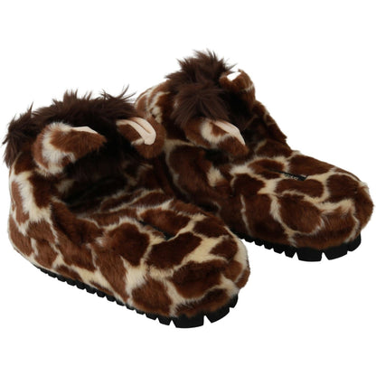 Dolce & Gabbana Brown Giraffe Slippers Flats Sandals Shoes