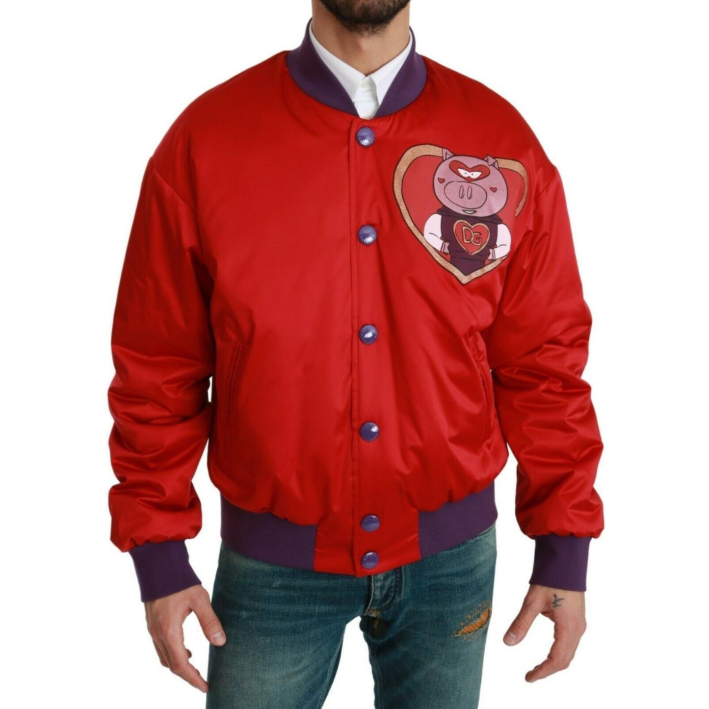 Dolce & Gabbana Red YEAR OF THE PIG Bomber Jacket Coats & Jackets