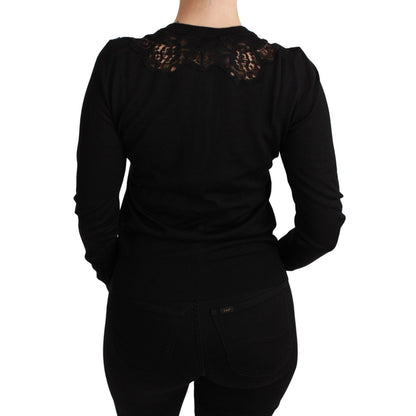 Dolce & Gabbana Black Cashmere Lace Cardigan Sweater