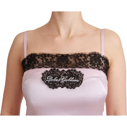 Dolce & Gabbana Silk Black Lace Top Pink Tank Blouse