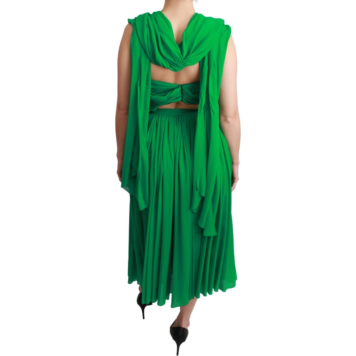 Dolce & Gabbana 100% Silk Green Sleeveless Pleated Maxi Dress